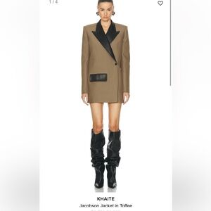 KHAITE Jacobson Jacket in Toffee Wool-Blend Blazer with Black Leather Lapel